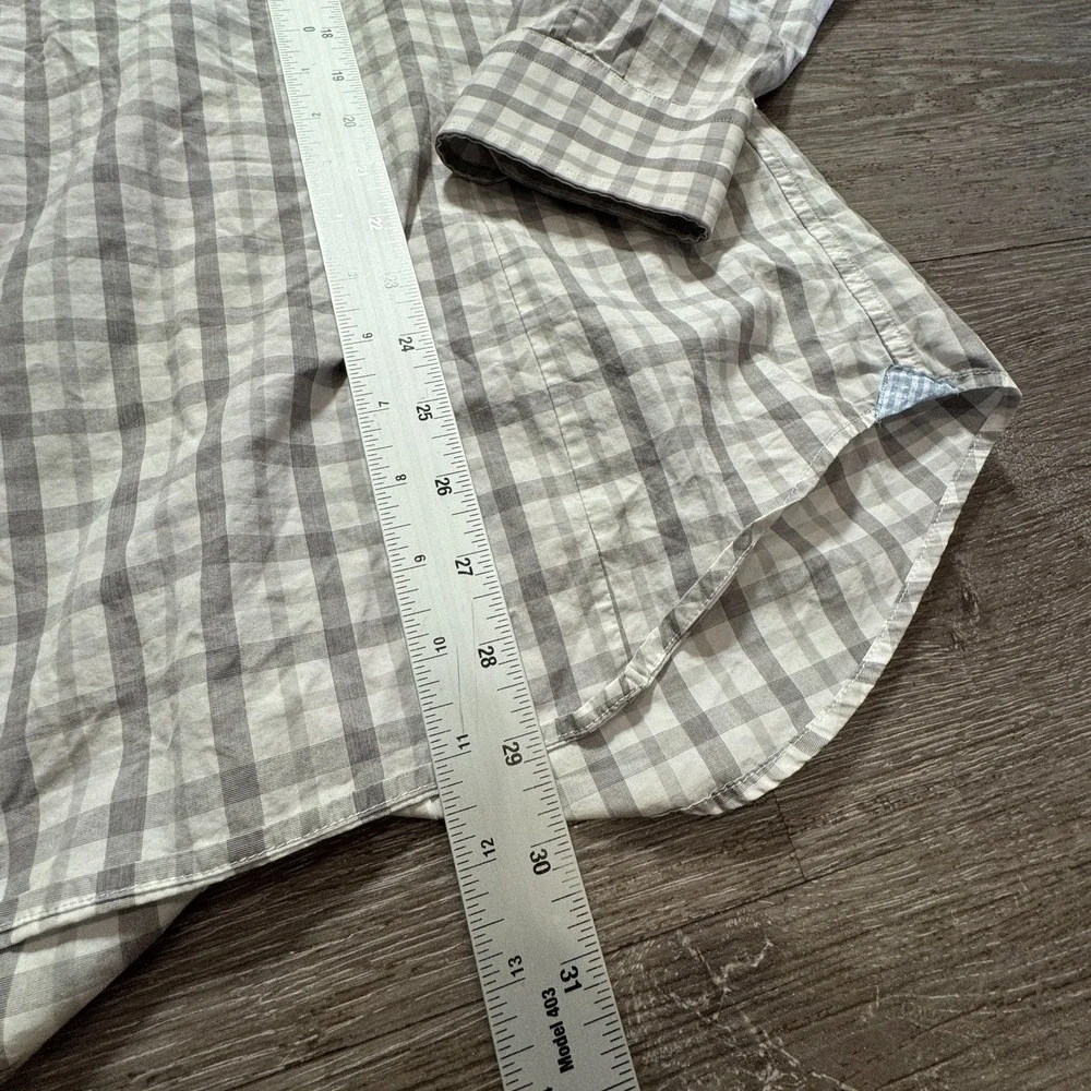 Banana Republic Shirt Mens‎ M Gray Supima Cotton Grant Fit Plaid Casual Preppy